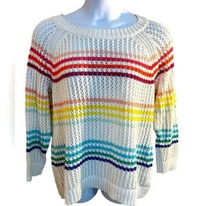 Talbots Rainbow Striped Crew Neck Sweater. Roy G. Biv Loves Talbots! Loose Weave
